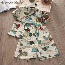 Load image into Gallery viewer, Humor Bear 2019 Summer Girls&#39; Boys&#39; Home Clothing Children&#39;s Clothes Japanese-Style Flower T-Shirt + Pants Baby Kids Pajamas Set