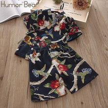 Load image into Gallery viewer, Humor Bear 2019 Summer Girls&#39; Boys&#39; Home Clothing Children&#39;s Clothes Japanese-Style Flower T-Shirt + Pants Baby Kids Pajamas Set