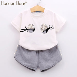 Humor Bear Children Girls' Clothing Set 2019 NEW Baby Girl Clothes Dot Cat Tops +Mesh Skirt Toddler Girls Suit Baby Kids Clothes