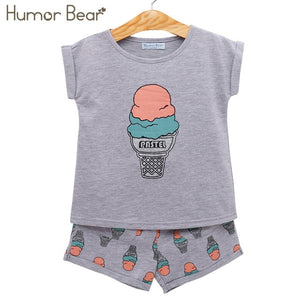 Humor Bear Children Girls' Clothing Set 2019 NEW Baby Girl Clothes Dot Cat Tops +Mesh Skirt Toddler Girls Suit Baby Kids Clothes