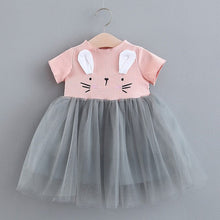 Load image into Gallery viewer, Baby Clothing 2019 New Girls&#39; Summer Solid Color Rabbit Ears Printed T-shirt Spliced Gauze Baby Dresses Baby Girl Dresses