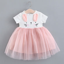 Load image into Gallery viewer, Baby Clothing 2019 New Girls&#39; Summer Solid Color Rabbit Ears Printed T-shirt Spliced Gauze Baby Dresses Baby Girl Dresses