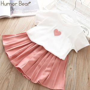 Humor Bear Children Girls' Clothing Set 2019 NEW Baby Girl Clothes Love Tops+Pleated Student Skirt Girls Suit Baby Kids Clothes