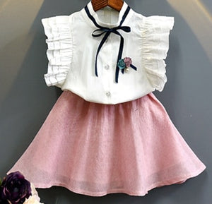 Humor Bear Children Girls' Clothing Set 2019 NEW Baby Girl Clothes Love Tops+Pleated Student Skirt Girls Suit Baby Kids Clothes