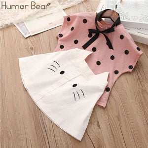 Humor Bear Children Girls' Clothing Set 2019 NEW Baby Girl Clothes Love Tops+Pleated Student Skirt Girls Suit Baby Kids Clothes