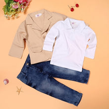 Load image into Gallery viewer, ST148 2019 new baby boys&#39; loose-fitting clothing sets kids clothes coat +T-shirt +jeans pants 3 pcs / Set kids casual set retail