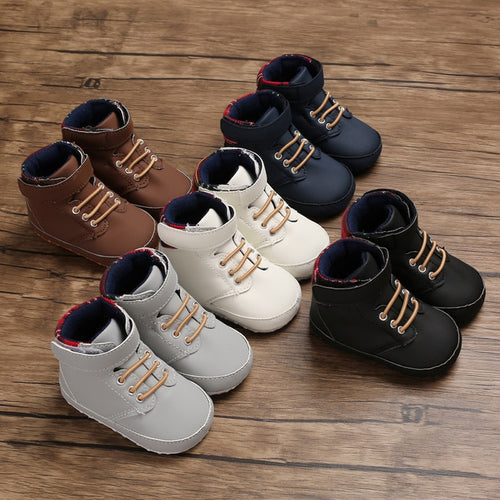 New male baby high tube cute soft bottom PU leather newborn baby first Walkers Baby Shoes child boy shoes non-slip baby shoes