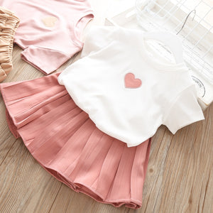 2019 NEW Children Girls' Clothing Set Baby Girl Clothes Love Tops+Pleated Student Skirt Girls Suit Baby Girls Skirt