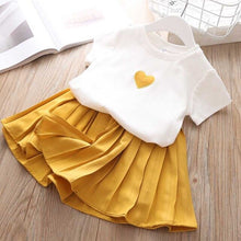Load image into Gallery viewer, 2019 NEW Children Girls' Clothing Set Baby Girl Clothes Love Tops+Pleated Student Skirt Girls Suit Baby Girls Skirt