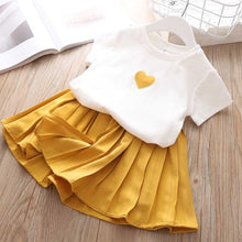 Load image into Gallery viewer, 2019 NEW Children Girls&#39; Clothing Set Baby Girl Clothes Love Tops+Pleated Student Skirt Girls Suit Baby Girls Skirt