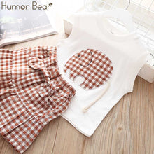 Load image into Gallery viewer, Humor Bear Summer Girls&#39; Clothing Set 2019 New Cartoon Sleeveless top vest+Plaid Bow Short Baby Kids Suit Children&#39;s Clothes