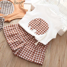 Load image into Gallery viewer, Humor Bear Summer Girls&#39; Clothing Set 2019 New Cartoon Sleeveless top vest+Plaid Bow Short Baby Kids Suit Children&#39;s Clothes