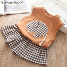 Load image into Gallery viewer, Humor Bear Summer Girls&#39; Clothing Set 2019 New Cartoon Sleeveless top vest+Plaid Bow Short Baby Kids Suit Children&#39;s Clothes