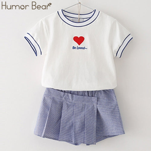 Humor Bear 2-6Y NEW Summer Girls' Children Clothing Set Love T-shirt +Waistband Pantskirt Girls Suit Cute Kids Baby Clothes