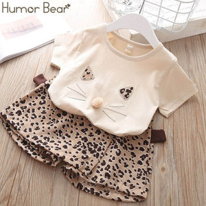 Humor Bear 2-6Y NEW Summer Girls' Children Clothing Set Love T-shirt +Waistband Pantskirt Girls Suit Cute Kids Baby Clothes