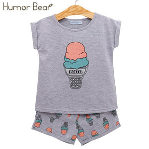 Humor Bear 2-6Y NEW Summer Girls' Children Clothing Set Love T-shirt +Waistband Pantskirt Girls Suit Cute Kids Baby Clothes