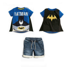 Load image into Gallery viewer, Children Clothing Set New 2016 Baby Boys&#39; Batman Short Sleeved T-shirt + Denim Shorts Suit Removable Cloak Kids Clothes