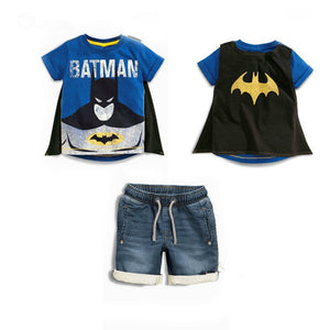 Children Clothing Set New 2016 Baby Boys' Batman Short Sleeved T-shirt + Denim Shorts Suit Removable Cloak Kids Clothes