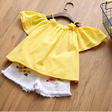 Load image into Gallery viewer, Humor Bear Summer Baby Girls Clothes 2019 Brand New Strap Stripe Pleated lace Girls&#39; Clothing Sets Condole Belt Tops+Pant 2-6Y