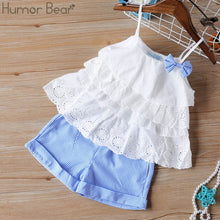 Load image into Gallery viewer, Humor Bear Summer Baby Girls Clothes 2019 Brand New Strap Stripe Pleated lace Girls&#39; Clothing Sets Condole Belt Tops+Pant 2-6Y