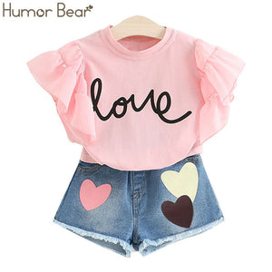 Humor Bear Summer Baby Girls Clothes 2019 Brand New Strap Stripe Pleated lace Girls' Clothing Sets Condole Belt Tops+Pant 2-6Y