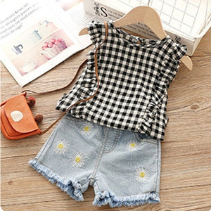 Humor Bear Summer Baby Girls Clothes 2019 Brand New Strap Stripe Pleated lace Girls' Clothing Sets Condole Belt Tops+Pant 2-6Y