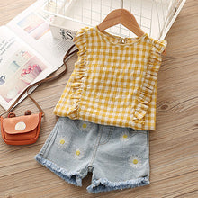 Load image into Gallery viewer, Humor Bear Summer Baby Girls Clothes 2019 Brand New Strap Stripe Pleated lace Girls&#39; Clothing Sets Condole Belt Tops+Pant 2-6Y