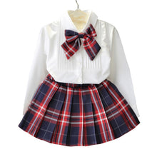 Load image into Gallery viewer, 2019 Autumn Kids Baby Girl Clothes Long Sleeve T-shirt+Grid Skirt +bowknot Casual 3PCS suits Student Girls&#39; Clothing Sets 3-7Y