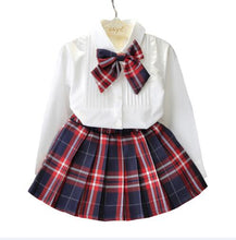 Load image into Gallery viewer, 2019 Autumn Kids Baby Girl Clothes Long Sleeve T-shirt+Grid Skirt +bowknot Casual 3PCS suits Student Girls&#39; Clothing Sets 3-7Y