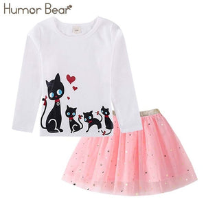 Humor Bear Autumn Kids Baby Girl Clothes Cute Bow Plaid Long Sleeve T-shirt+ Skirt  2Pcs Suits Student Girls' Clothing Sets