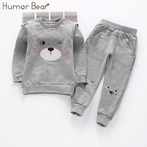 Humor Bear Autumn Kids Baby Girl Clothes Cute Bow Plaid Long Sleeve T-shirt+ Skirt  2Pcs Suits Student Girls' Clothing Sets