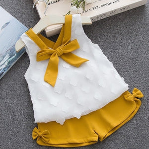 Baby Girl Clothes 2019 Summer New Girls' Clothing Sets Kids Bay clothes Toddler Cotton sleeveless bowknot coat+Pants 1-4Y