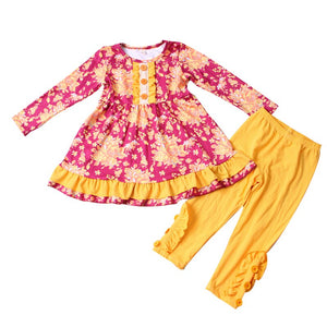 XMZ New fall girls' boutique clothing sets silk children kids ruffle baby clothes western girls outfits