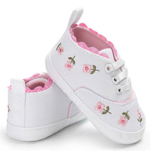 Load image into Gallery viewer, Toddler Newborn Shoes Embroidery flower Sneaker Cotton Soft Sole Infant First Walkers Crib Canvas White Baby Girl Shoes