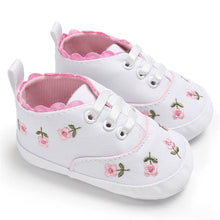 Load image into Gallery viewer, Toddler Newborn Shoes Embroidery flower Sneaker Cotton Soft Sole Infant First Walkers Crib Canvas White Baby Girl Shoes