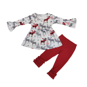 Baby Girls' Boutique Clothes Kids Clothing Children Clothes Girls Christmas deer red pants 2 pcs Winter set