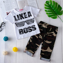 Load image into Gallery viewer, Toddler Kid Baby Boys\&#39; Summer Clothes Short Sleeve BOSS Letter Print T-shirt Tops+Pants Casual Outfit Set Summer Clothing