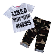 Load image into Gallery viewer, Toddler Kid Baby Boys\&#39; Summer Clothes Short Sleeve BOSS Letter Print T-shirt Tops+Pants Casual Outfit Set Summer Clothing