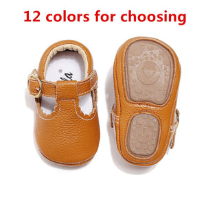 Baby Moccasins Princess Hard Sole First Walkers Toddler Girl Shoes Newborn Baby Girl Mary Jane Shoes Genuine Leather Baby T-bar