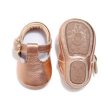 Load image into Gallery viewer, Baby Moccasins Princess Hard Sole First Walkers Toddler Girl Shoes Newborn Baby Girl Mary Jane Shoes Genuine Leather Baby T-bar