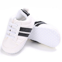 Load image into Gallery viewer, 2019 Baby Shoes Newborn Boys Girls Two Striped First Walkers Kids Toddlers Lace Up PU Leather Soft Soles Sneakers 0-18 Months