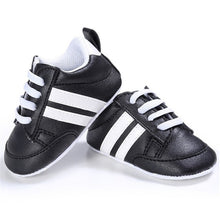 Load image into Gallery viewer, 2019 Baby Shoes Newborn Boys Girls Two Striped First Walkers Kids Toddlers Lace Up PU Leather Soft Soles Sneakers 0-18 Months