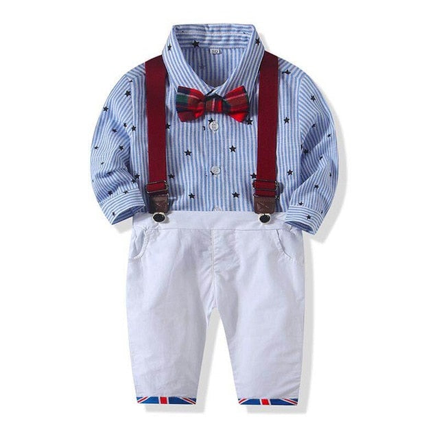 Kimocat Boys Clothing Set Long Sleeve Boys' Gentleman Five-Pointed Star Costume+Casual Pants+Strap Set Baby Boy Clothes Newborn