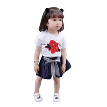 Load image into Gallery viewer, 2018 Summer girls' casual Rose Print Clothing Sets suit fashion short sleeved T-shirts and girl cotton sportswear