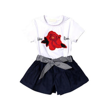 Load image into Gallery viewer, 2018 Summer girls' casual Rose Print Clothing Sets suit fashion short sleeved T-shirts and girl cotton sportswear