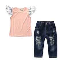 Load image into Gallery viewer, AU New Toddlers Kids Baby Girls&#39; Clothing Sets 2019 Summer Cotton Fly Sleeve T-shirt Tops+Denim Pants 2PCS Clothes Outfit Set