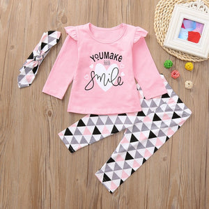 Newborn Baby Girl Clothes Sets Summer New Girls' Clothing Sets Letter Print O-Neck Long Sleeve Tops Geometric Pants Outfits Set