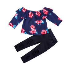 Load image into Gallery viewer, Girls&#39; suits The latest fashion children&#39;s clothing print tube top long sleeve + cotton Trousers hole children&#39;s clothing