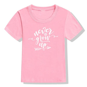 Never Grow Up Summer Girls Boys Short Sleeve Kids Clothes Tee Baby T Shirt Tops Children's Clothing Girls Boys' T-shirts Casual