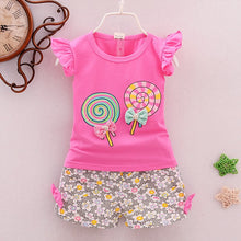 Load image into Gallery viewer, Summer Baby clothing 2pcs Girls&#39;s casual suit Print candy T-Shirt+ Floral short pants 0-2 years old Infant suits Toddler newbon